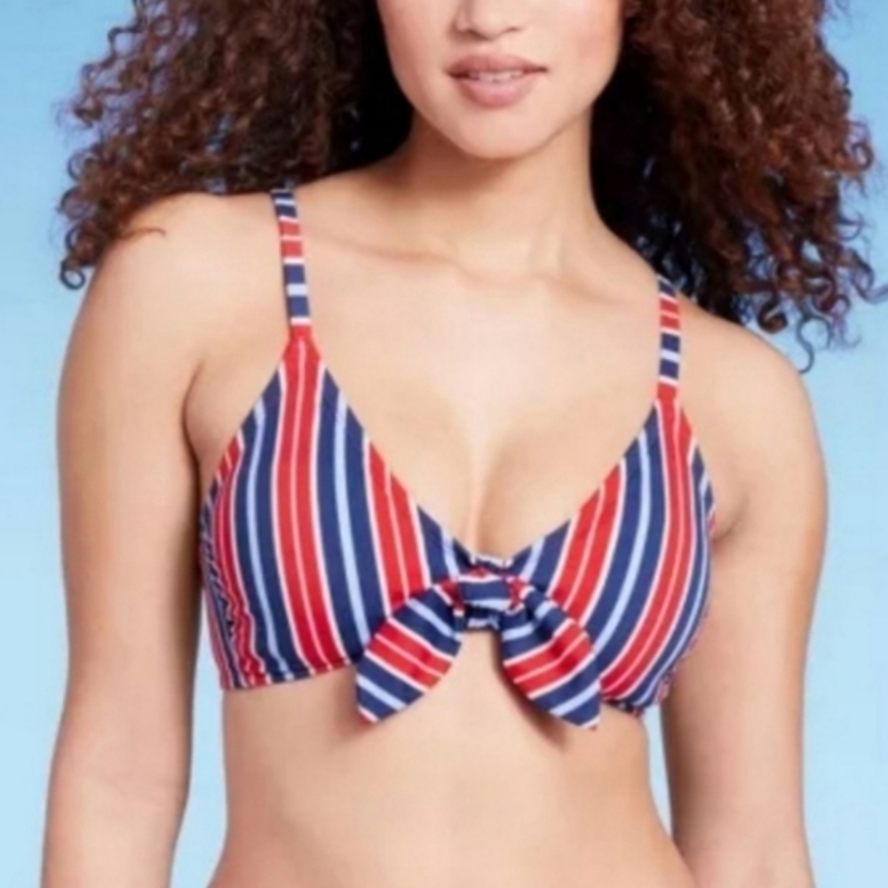 Shade & Shore Red and Blue Striped Bikini Top